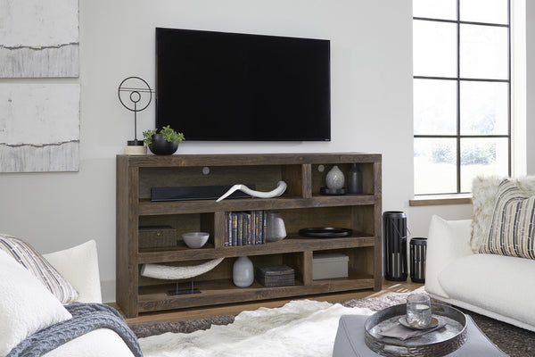 aspenhome mackenzie 73" highboy open tv console in sandy brown