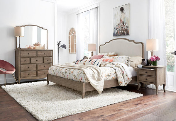 aspenhome provence queen upholstered headboard in patine