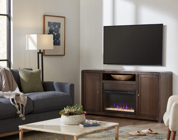 aspenhome cooper 66" fireplace console in dark cocoa