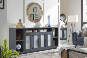 aspenhome perry 84" tv console with 4-doors in malta blue