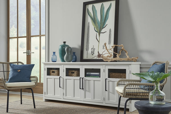 aspenhome finnegan 78" tv console with 4-doors in white