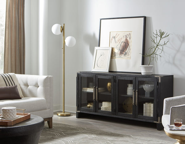 aspenhome quincy 66" tv console with 4-doors in vintage black
