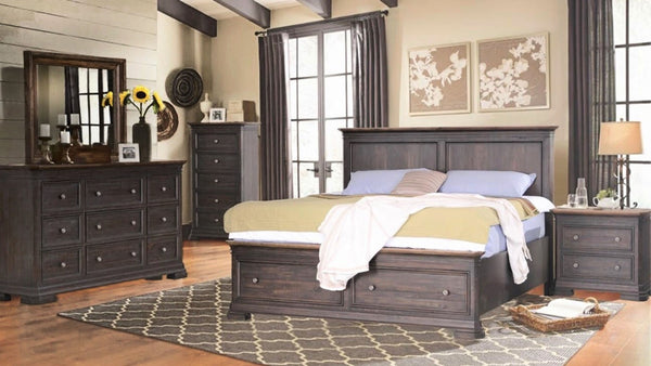 napa furniture grand louie 2-drawer small nightstand in rustic brown/distressed black