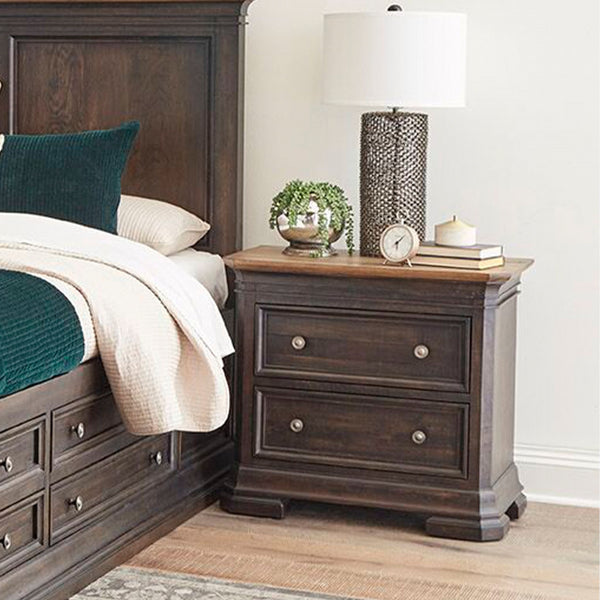 napa furniture grand louie queen headboard in rustic brown/distressed black