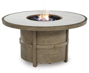 Rainier Ranch Round Fire Pit Table Beige