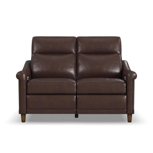 Flexsteel Elizabeth Leather Power Reclining Loveseat with Power Headrest in Brunette