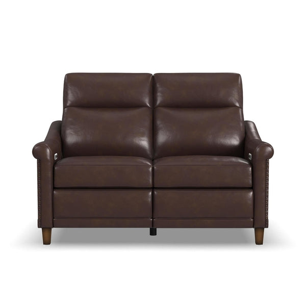 Flexsteel Elizabeth Leather Power Reclining Loveseat with Power Headrest in Brunette