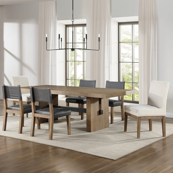 Steve Silver Aubrey 7-Piece Driftwood Dining Set With Upholstered Side Chairs & 18-Inch Leaf