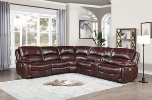 Steve Silver Denver 6-Piece Dual-Power Leather Reclining Sectional In Merlot