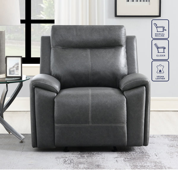 Steve Silver Gaston Manual Recliner In Gray Vegan Leather