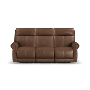 Flexsteel Zero Gravity Alexander Leather Power Reclining Sofa with Console, Power Headrest & Lumbar in Khaki