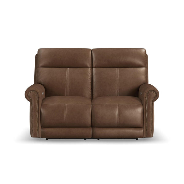 Flexsteel Zero Gravity Alexander Leather Power Reclining Loveseat with Power Headrest & Lumbar in Khaki