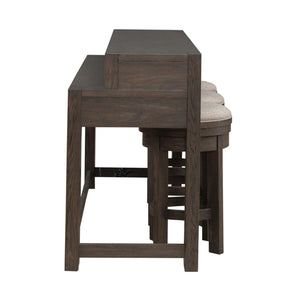 Liberty Furniture Lennox Hill Bark 4-Piece Console Bar Table & 3 Upholstered Swivel Console Stools Set with USB