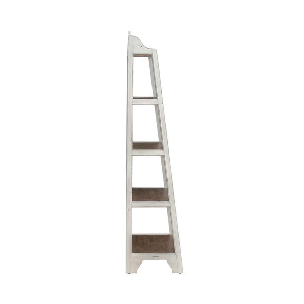 Liberty Furniture Magnolia Manor Antique White & Weathered Bark 5-Shelf Leaning Pier Bookcase