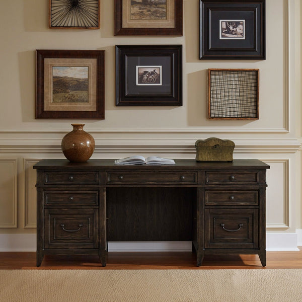 Liberty Furniture Paradise Valley Saddle Brown 5-Piece Executive Desk, Credenza & Hutch Set