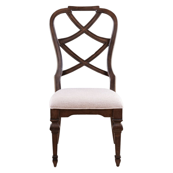Liberty Furniture Provence Park Chateau Brown Wood Back Upholstered Side Chair with Bead Molding