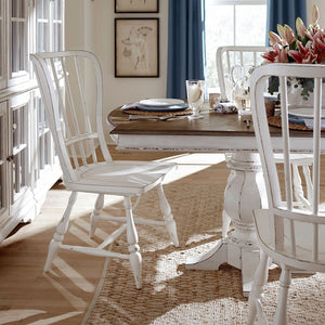 Liberty Furniture Magnolia Manor Antique White & Weathered Bark 5-Piece Double Pedestal Dining Table & 4 Windsor Back Side Chairs Set