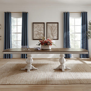 Liberty Furniture Magnolia Manor Antique White & Weathered Bark 9-Piece Double Pedestal Table & 8 Windsor Back Side Chairs Set
