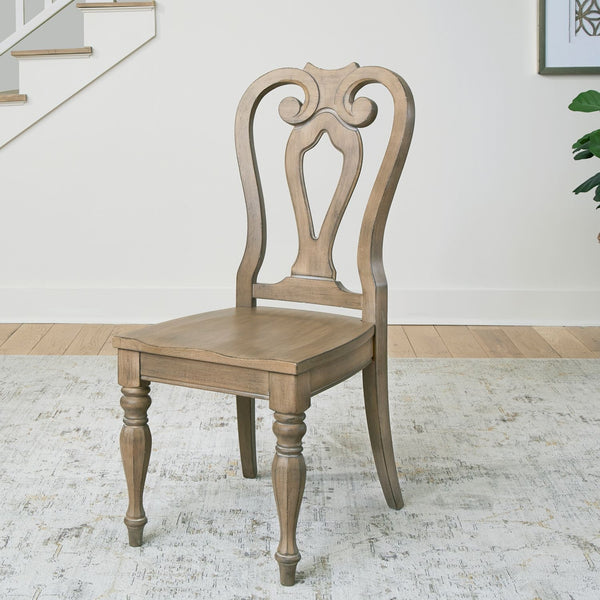 Liberty Furniture Magnolia Manor Weathered Bisque 7-Piece Rectangular Table & 6 Splat Back Upholstered Side Chairs Set