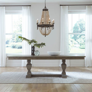 Liberty Furniture Westfield Havana Brown Casual Dining Trestle Table with Square Turned Double Pedestals & 24-Inch Leaf