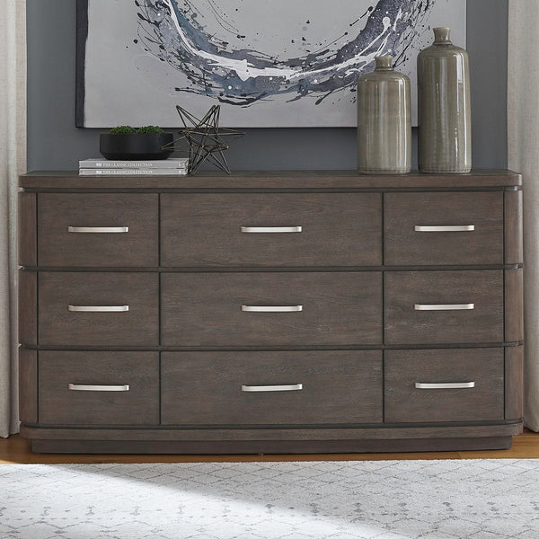 Liberty Furniture Cascade Falls Satin Espresso 9-Drawer Dresser with Starburst Veneer Pattern Top