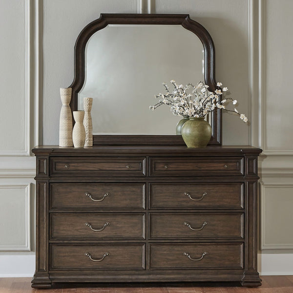 Liberty Furniture Provence Park Chateau Brown Dresser & Mirror Set with Bead & Graduated Molding