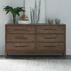 Liberty Furniture Shaker Lakes Harvest Brown 6-Drawer Dresser with Dark Bronze Shaped Bar Pulls