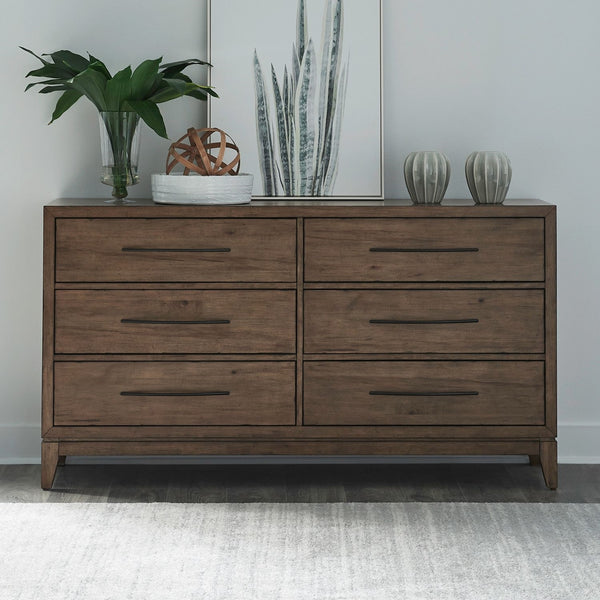 Liberty Furniture Shaker Lakes Harvest Brown 6-Drawer Dresser with Dark Bronze Shaped Bar Pulls