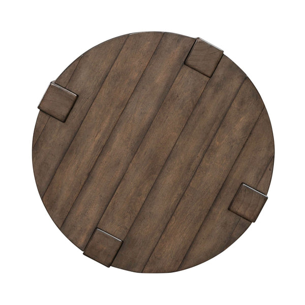 Liberty Furniture Broadmore Cobblestone Brown Round Chairside Table with Planked Top