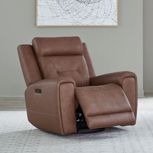 Liberty Furniture Beckham Aline Saddle Leather Swivel Glider Dual Power Recliner with USB