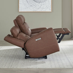 Liberty Furniture Beckham Aline Saddle Leather Dual Zero Gravity Power Recline with Powered Articulating Headrest Sofa & Console Loveseat Set with USB