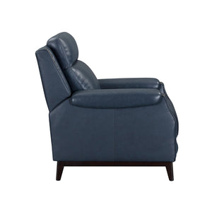 Liberty Furniture Rawling York Navy Leather Manual Push Back Recliner with Antique Brass Nail Head Trim