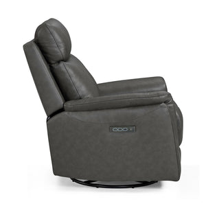 Liberty Furniture Rowland Aline Coal Leather Swivel Glider Triple Power Recliner with USB
