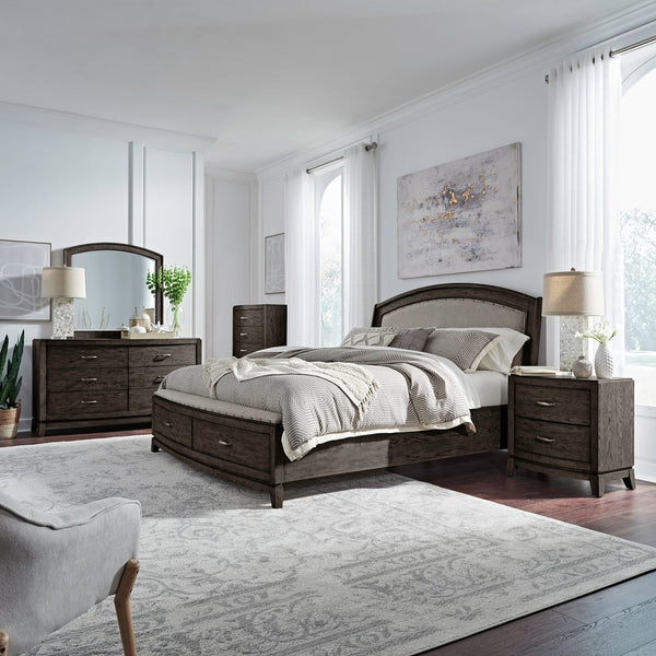 Liberty Furniture Avalon Coffee Bean Queen Upholstered Storage Bed with Nail Head Trim