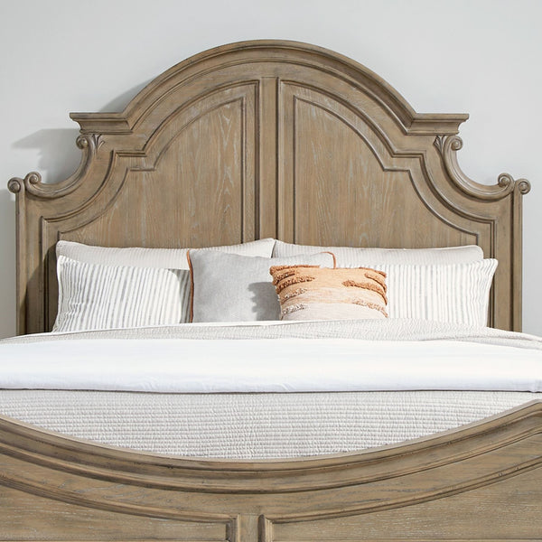 Liberty Furniture Magnolia Manor Weathered Bisque Queen Panel Bed with Intricate Bead Molding