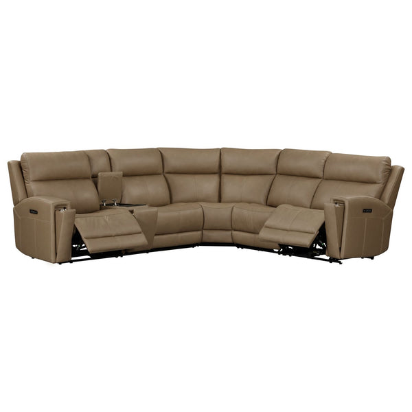 Liberty Furniture Camden Aline Toast Leather Triple Power Zero Wall Recline Power Articulating Headrest & Lumbar 6-Piece Sectional with USB