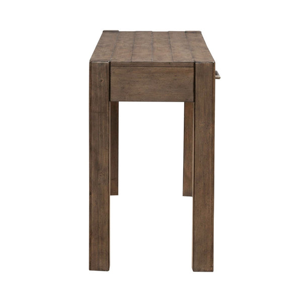 Liberty Furniture Broadmore Cobblestone Brown Console Table with Planked Top & Block Raised Legs