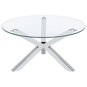 Coaster Kenzie Round Tempered Glass Top Cocktail Coffee Table Chrome