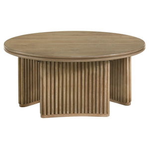Coaster Adina 36-Inch Round Wood Coffee Table Distressed Light Brown