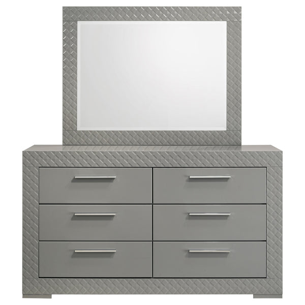 Coaster Ives 6-Drawer Dresser & Mirror Grey High Gloss