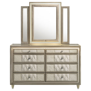 Coaster Lorient 8-Drawer LED Dresser With Mirror Ivory & Camel