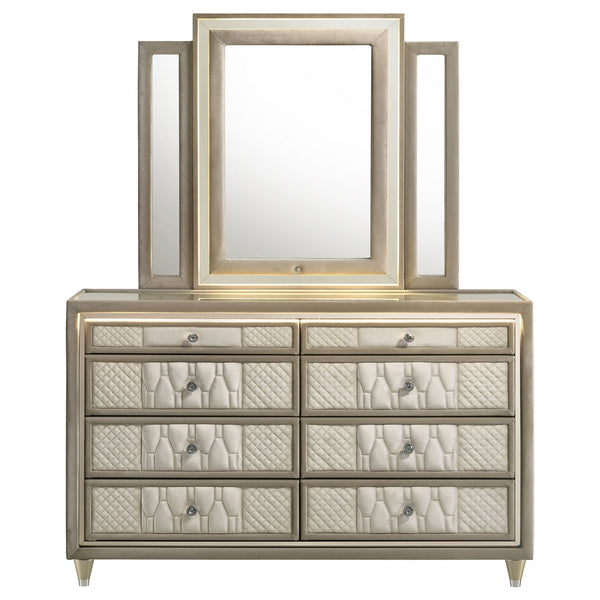Coaster Lorient 8-Drawer LED Dresser With Mirror Ivory & Camel