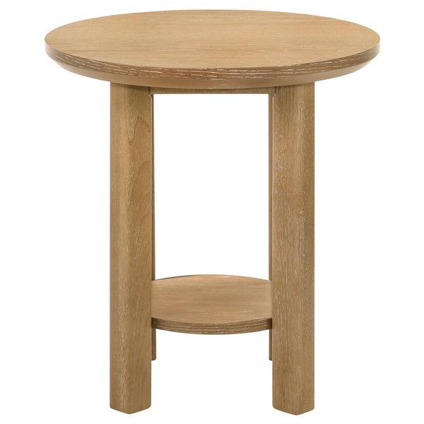 Coaster Ottowa Round Wood Side End Table With Shelf Washed Oak