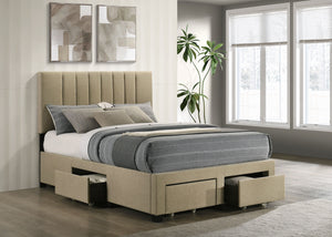 Coaster Wheatland 4-Drawer Upholstered Full Storage Bed Light Brown
