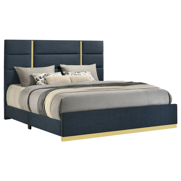 Coaster Ines 52-Inch Fabric Upholstered King Panel Bed Navy