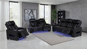 Coaster Zuma 3-Piece Faux Leather Dual Power LED Sofa Set Black