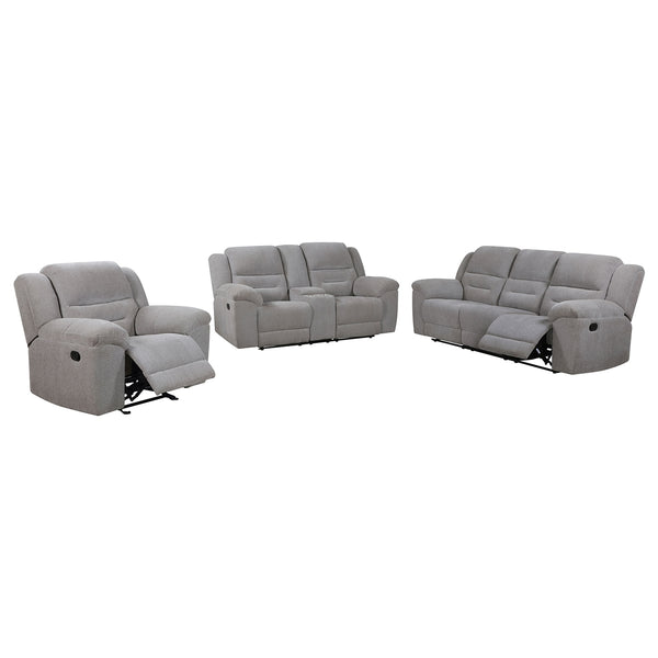 Coaster Gilson 3-Piece Chenille Upholstered Reclining Sofa Set Grey