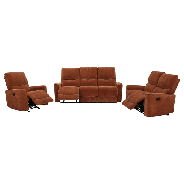 Coaster Navarro 3-Piece Upholstered Reclining Sofa Set Orange