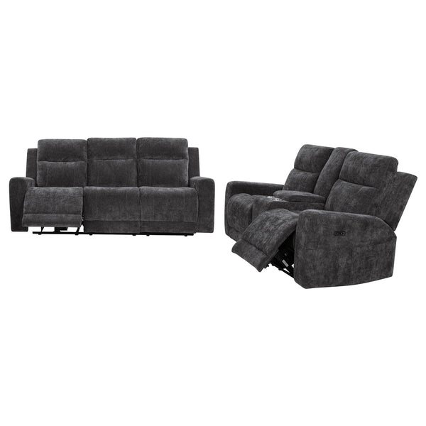Coaster Kennett 2-Piece Chenille Power Reclining Sofa Set Dark Grey