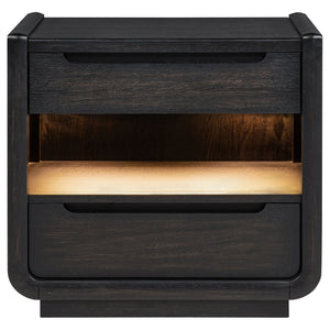 Coaster Leandro 2-Drawer LED Nightstand With Usb Burnished Black
